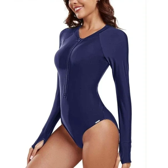 NWT Relleciga One Piece Long Sleeve Rash Guard UV Protection Swimsuit Large - Picture 4 of 6
